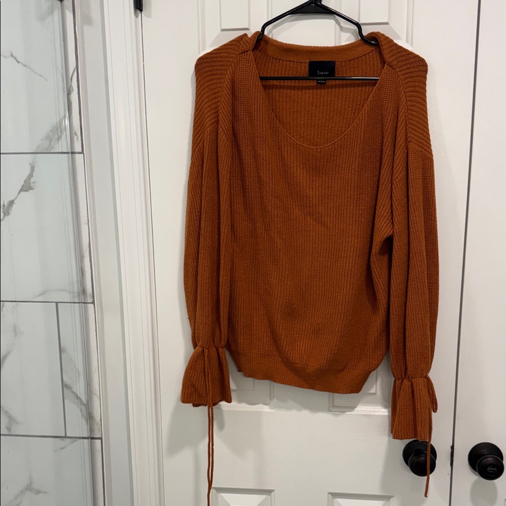 Lulu's Lumiere Warm Orange V-Neck Sweater